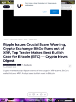 Ripple Issues Crucial Scam Warning, Crypto Exchange BitGo Runs out of XRP, Top Trader Makes Best Bullish Case for Bitcoin (BTC) — Crypto News Digest - U.Today
