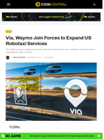 Via, Waymo Join Forces to Expand US Robotaxi Services - CoinCentral