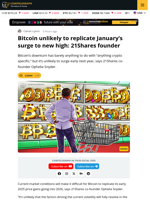 Bitcoin Unlikely to See New High in January: 21Shares Founder