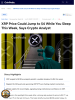 XRP Price Could Jump to $4 While You Sleep This Week, Says Crypto Analyst