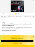 Circle defends USDC economics as stablecoin rivals court its partners with bigger cut