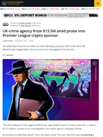 UK Crime Agency Froze $13.5M Amid Probe into Premier League Crypto Sponsor