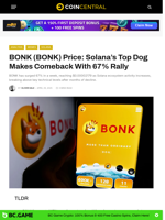 BONK (BONK) Price: Solana's Top Dog Makes Comeback With 67% Rally - CoinCentral
