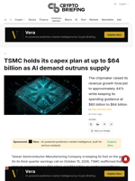 TSMC holds its capex plan at up to $64 billion as AI demand outruns supply