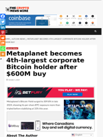Metaplanet becomes 4th-largest corporate Bitcoin holder after $600M buy - The Crypto News Wire