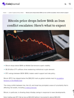 Bitcoin price drops below $66k as Iran conflict escalates: Here’s what to expect - CoinJournal