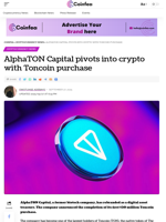 AlphaTON Capital pivots into crypto with Toncoin purchase - Coinfea