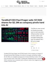 TeraWulf CEO Paul Prager sells 137,500 shares for $2.3M as company pivots hard into AI