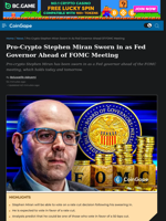 Pro-Crypto Stephen Miran Sworn in as Fed Governor Ahead of FOMC Meeting