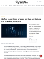 GoPro tokenized shares go live on Solana via Sunrise platform