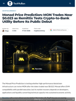 Monad Price Prediction: MON Trades Near $0.023 as Remittix Tests Crypto-to-Bank Utility Before Its Public Debut - TechBullion
