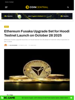 Ethereum Fusaka Upgrade Set for Hoodi Testnet Launch on Oct