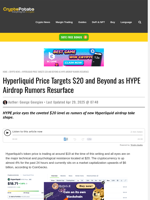 Hyperliquid Price Targets $20 and Beyond as HYPE Airdrop Rumors Resurface