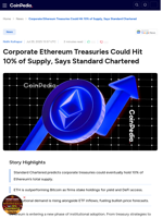 Corporate Ethereum Treasuries Could Hit 10% of Supply, Says Standard Chartered