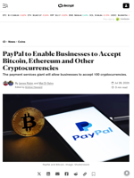 PayPal to Enable Businesses to Accept Bitcoin, Ethereum and Other Cryptocurrencies - Decrypt