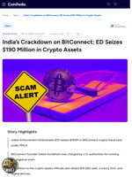 India's Crackdown on BitConnect: ED Seizes $190 Million in Crypto Assets