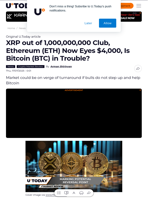 XRP out of 1,000,000,000 Club, Ethereum (ETH) Now Eyes $4,000, Is Bitcoin (BTC) in Trouble?