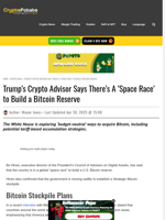 Trump’s Crypto Advisor Says There’s A ‘Space Race’ to Build a Bitcoin Reserve