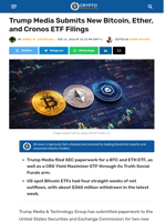 Trump Media Submits New Bitcoin, ETH and Cronos ETF Filings