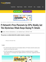 Pi Network's Price Plummets by 20% Weekly, but This Mysterious Whale Keeps Buying Pi: Details