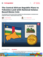 Central African Republic to Tokenize Land With Solana Meme Coin