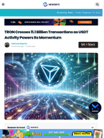 TRON Crosses 11.1 Billion Transactions as USDT Activity Powers Its Momentum