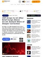 XRP Drops to $3 After Brief Surge Above $3.10; Analyst Warn of Deeper Correction – Markets and Prices Bitcoin News