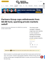 Partners Group caps withdrawals from $8.6B fund, sparking private markets selloff