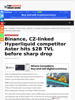 Binance, CZ-linked Hyperliquid competitor Aster hits $2B TVL before sharp drop - The Crypto News Wire