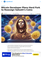 Bitcoin Hard Fork eCash Plans to Reassign Satoshi Coins