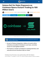 Coinbase Opens Instant Solana Trading to 100M Users