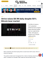 Strive raises $8.1M daily despite 50% Bitcoin bear market