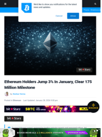 Ethereum Holders Jump 3% In January, Clear 175 Mil Milestone