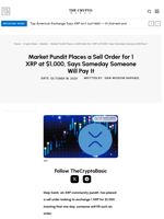 Market Pundit Places a Sell Order for 1 XRP at $1,000, Says Someday Someone Will Pay It
