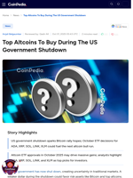 Top Altcoins To Buy During The US Government Shutdown