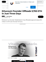 Ethereum Founder Offloads 3,700 ETH In Just Three Days - U.Today