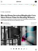 Bitcoin Home Invasion Ringleader Gets More Prison Time for Beating Witness - Decrypt