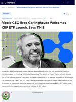 Ripple CEO Brad Garlinghouse Welcomes XRP ETF Launch, Says THIS