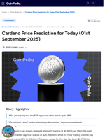 Cardano Price Prediction for Today (01st September 2025)