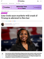 Lisa Cook says markets will crash if Trump is allowed to fire her - Coinfea