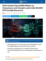DeFi United Tops $300 Million as Consensys and Joseph Lubin Add 30,000 ETH to Kelp Recovery