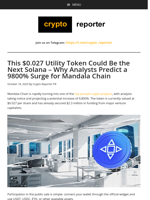  Mandala Chain's utility token predicted to surge 9800% like Solana.