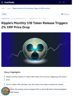 Ripple’s Monthly $1B Token Release Triggers 2% XRP Price Drop