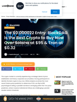 The $0.000022 Entry: BlockDAG is the Best Crypto to Buy Now Over Solana at $95 & Tron at $0.32 | Live Bitcoin News