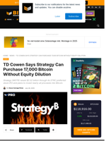 TD Cowen Says Strategy Can Purchase 17,000 Bitcoin Without Equity Dilution