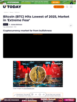 Bitcoin (BTC) Hits Lowest of 2025, Market in 'Extreme Fear'