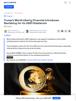 Trump’s World Liberty Launches Restaking for USD1 Stablecoin