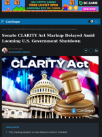 Senate CLARITY Act Markup Delayed Amid Looming U.S. Government Shutdown