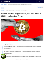Bitcoin Miner Cango Sells 4,451 BTC Worth $305M to Fund AI Pivot