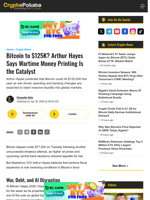Bitcoin to $125K? Arthur Hayes Says Wartime Money Printing Is the Catalyst